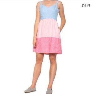 Cynthia Rowley 100% Linen Colorblock Dress Size M Pockets Summer Breeze AO0129